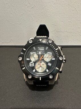 Invicta Speedway Black and Silver Men's Chronograph Watch with Orange Accents
